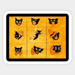 Vintage Style Halloween Cat Grid Sticker